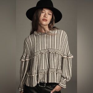 Anthropologie Pilcro Long-Sleeved Tiered Babydoll Blouse. Small.